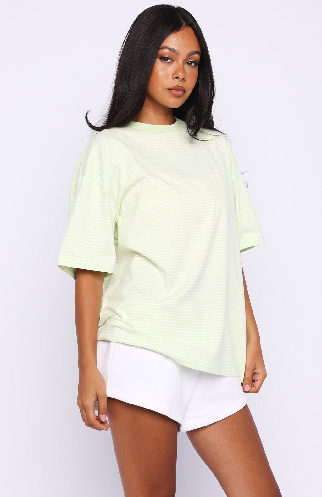 White Fox Touchdown Oversized Tee Lime Stripe