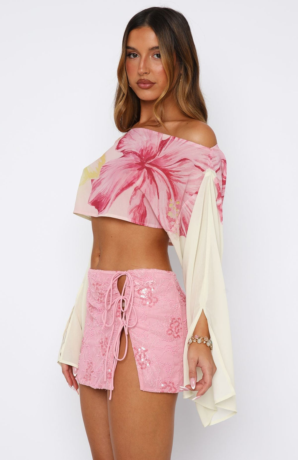 White Fox Goddess You Sequin Mini Skirt Pink