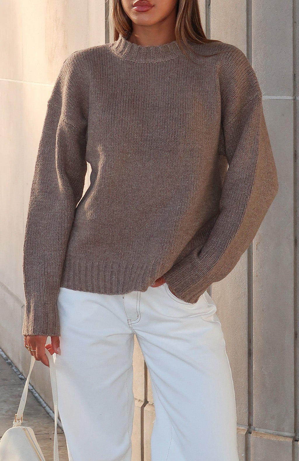 White Fox Apres Ski With Me Knit Sweater Taupe