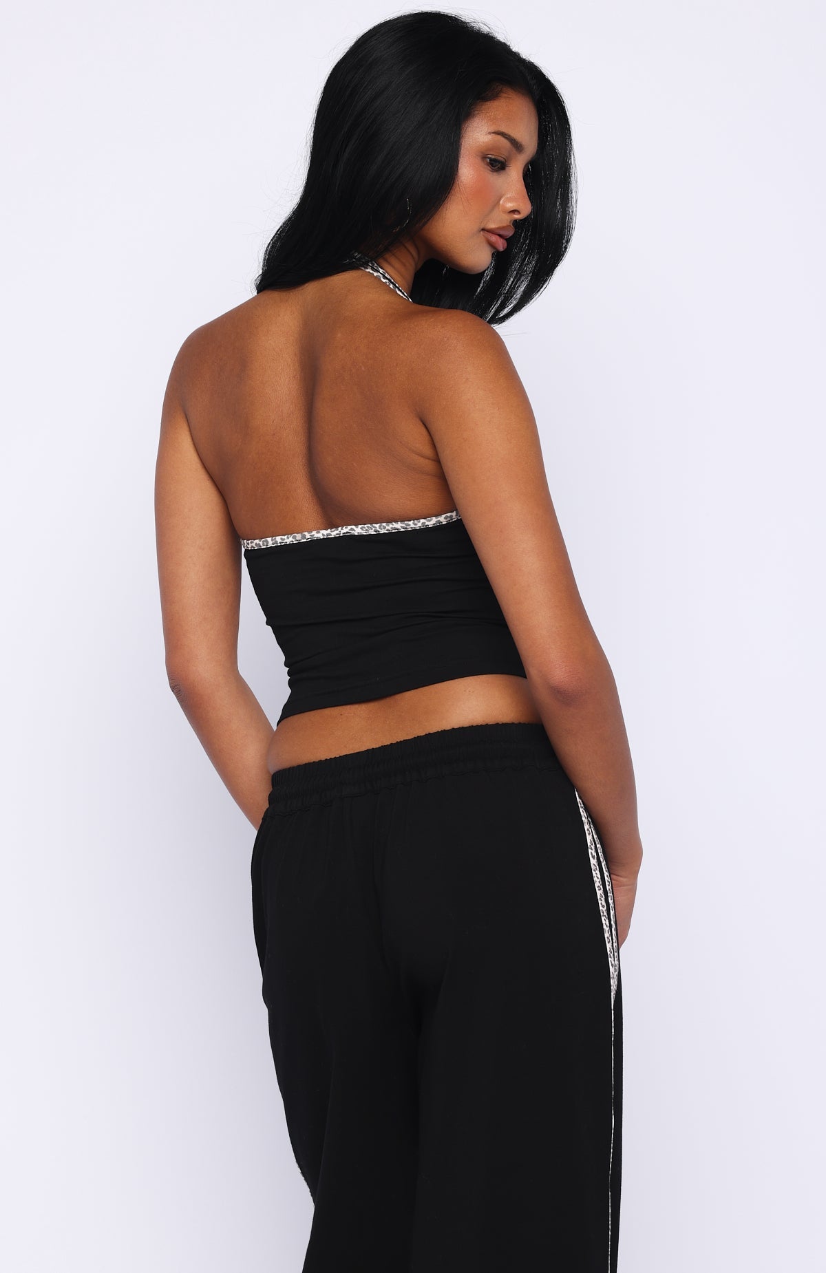 White Fox Boss Babe Vibes Halter Top Black