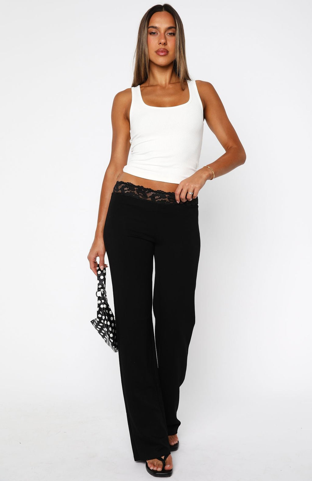 White Fox Cry Baby Pants Black