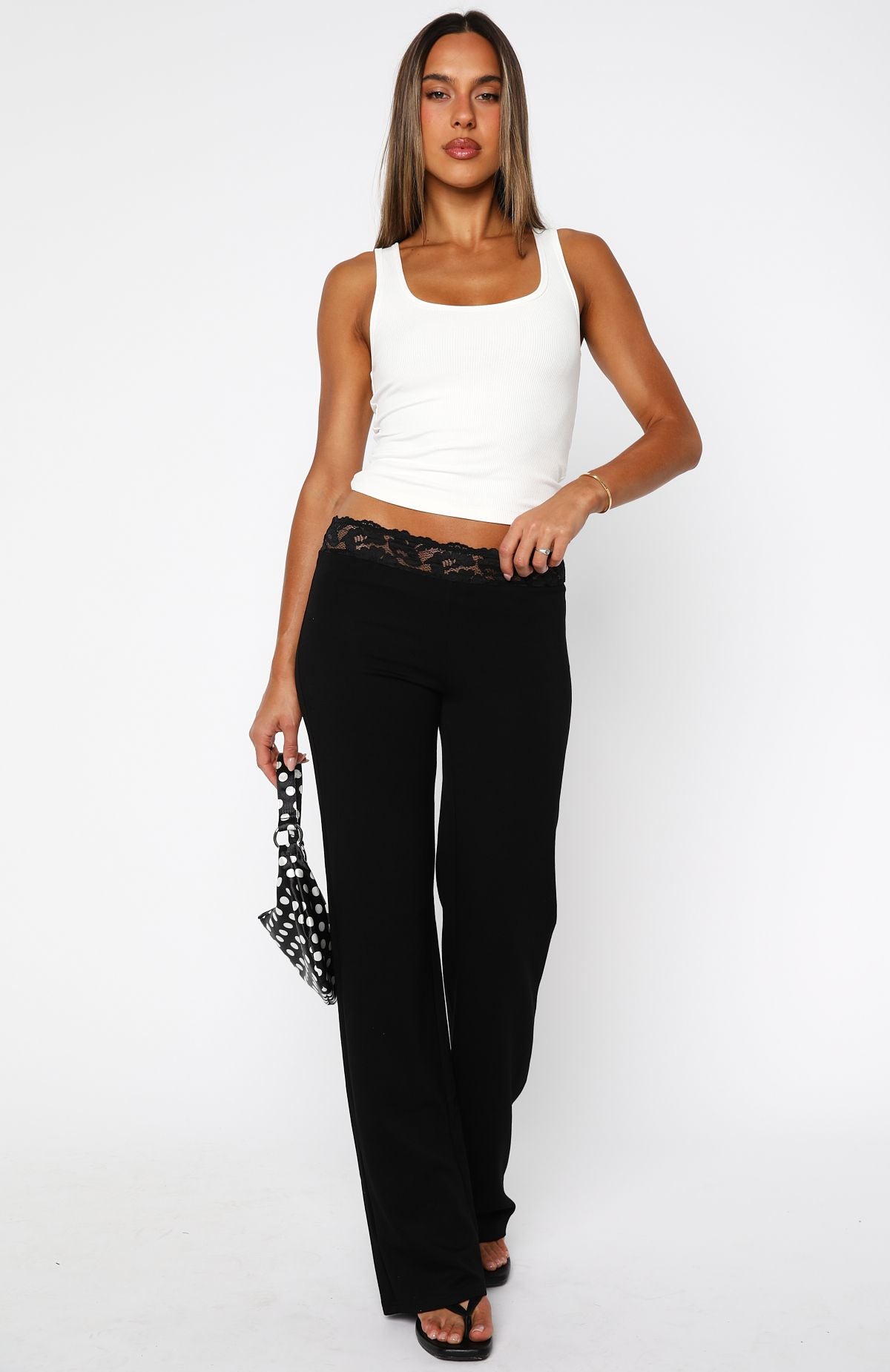 White Fox Cry Baby Pants Black