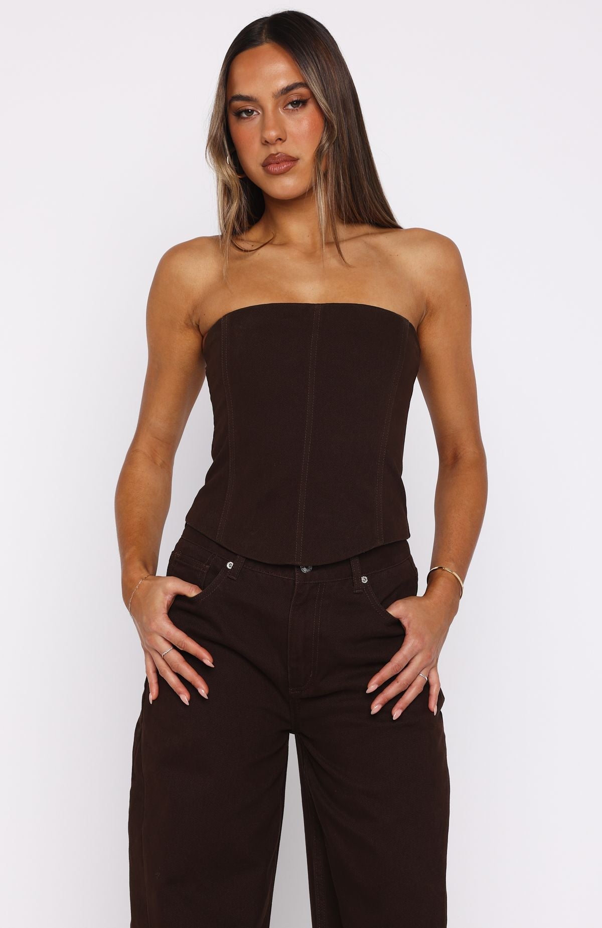 White Fox Be Mine Forever Denim Bustier Chocolate Wash