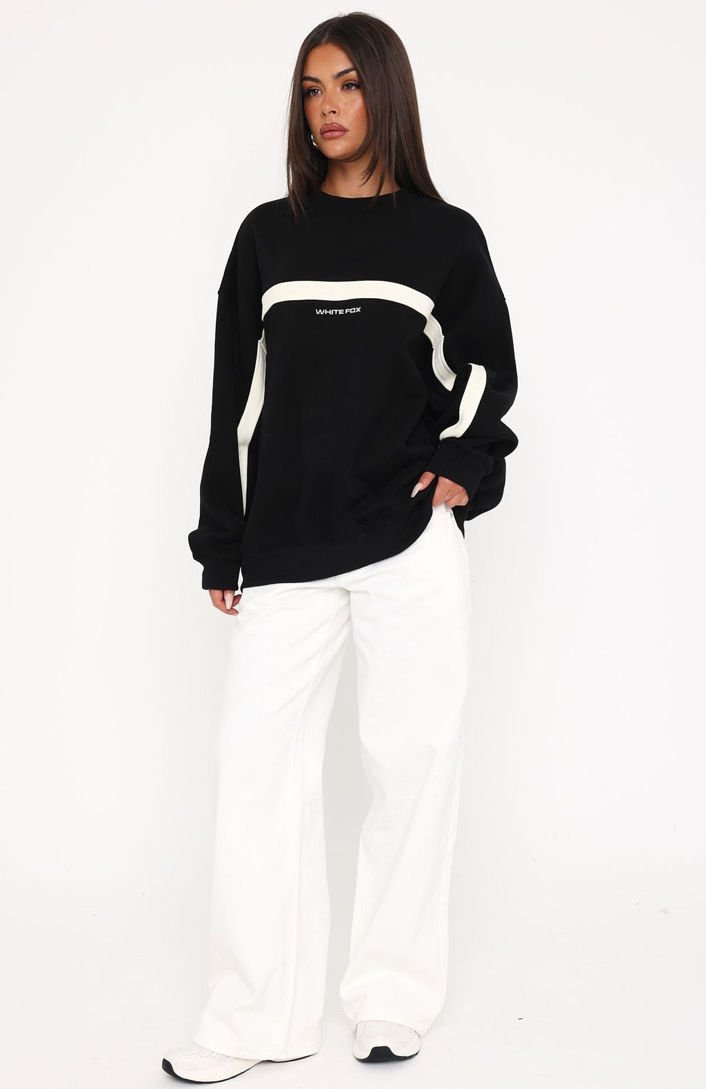 White Fox Take Another Chance Oversized Drop Shoulder Sweater Black