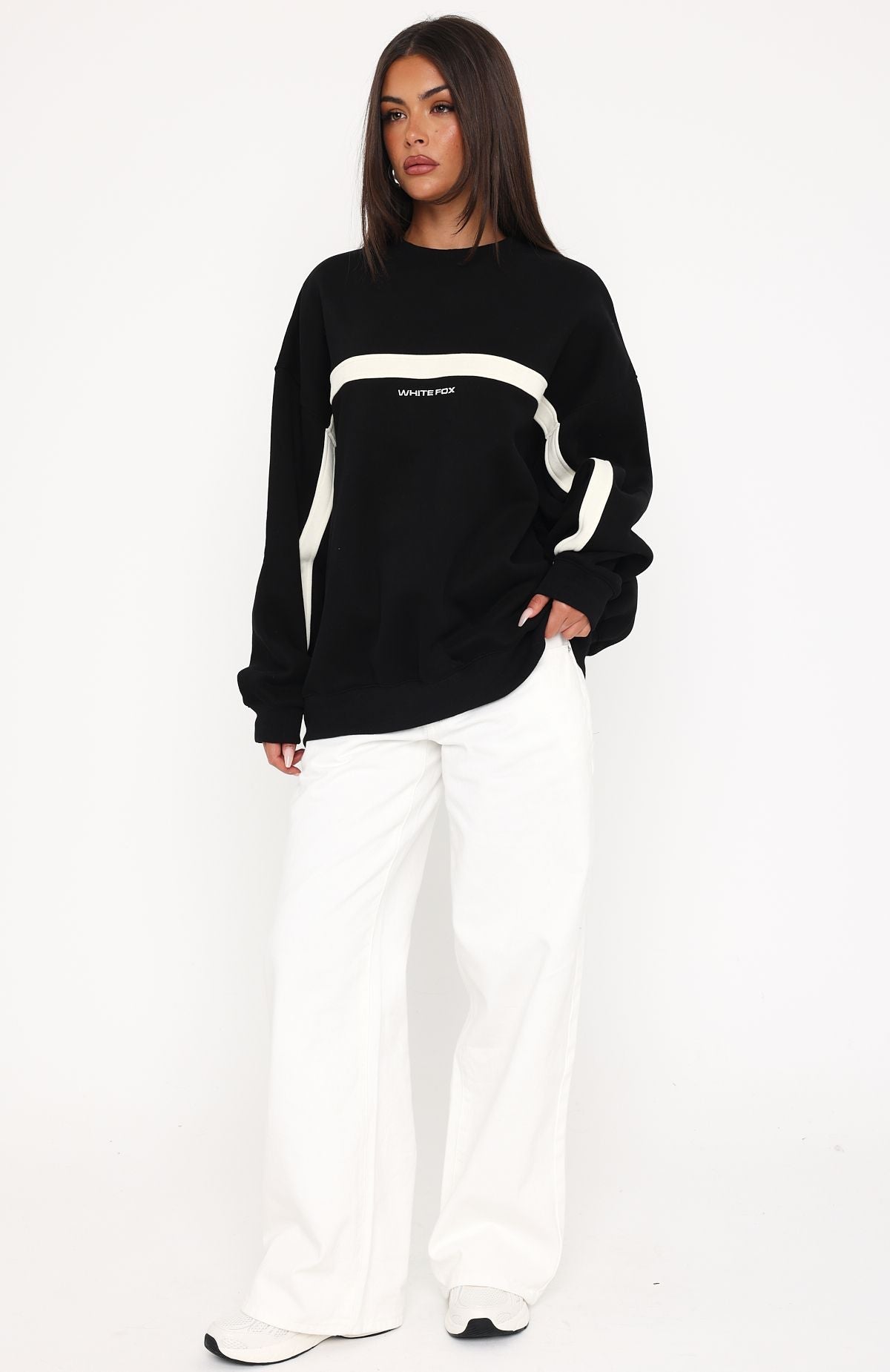 White Fox Take Another Chance Oversized Drop Shoulder Sweater Black
