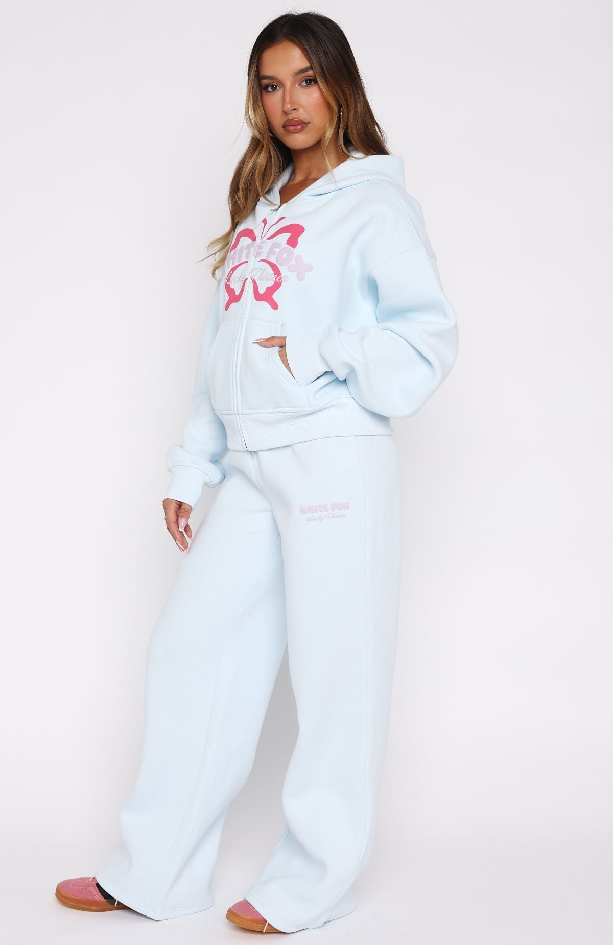 White Fox Lucky Thirteen Audrina Wide Leg Sweatpants Blue