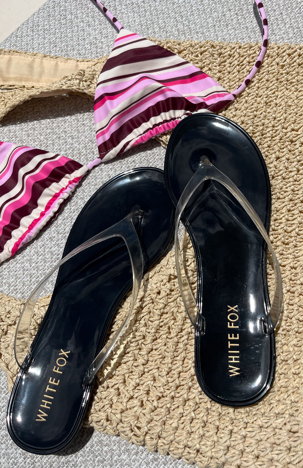 White Fox Dean Jelly Thong Sandals Black/Clear