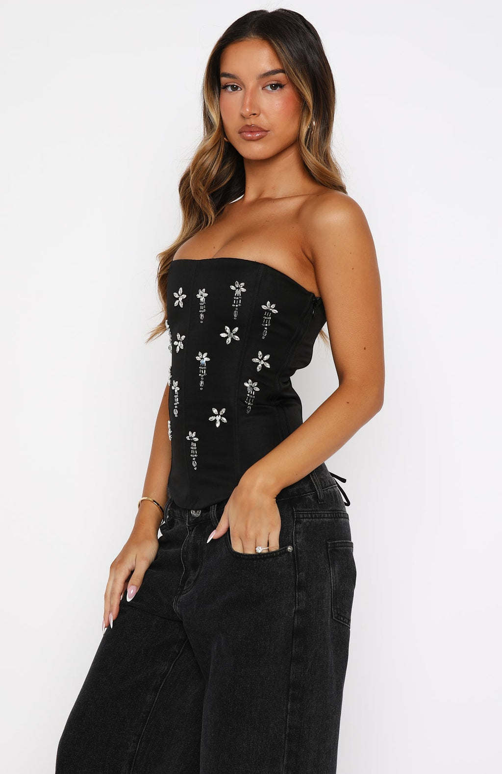 White Fox Damned Heart Embellished Bustier Black