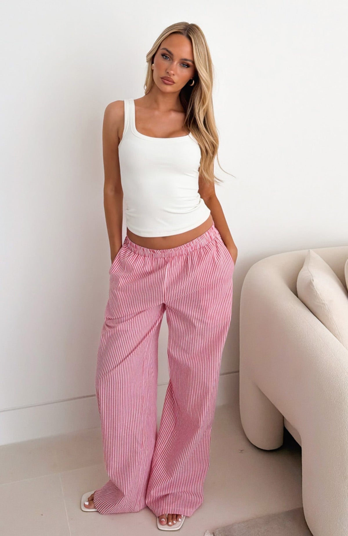White Fox Always About Us Pants Strawberry Stripe
