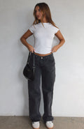 White Fox Bring The Style Low Rise Wide Leg Jeans Black Acid Wash