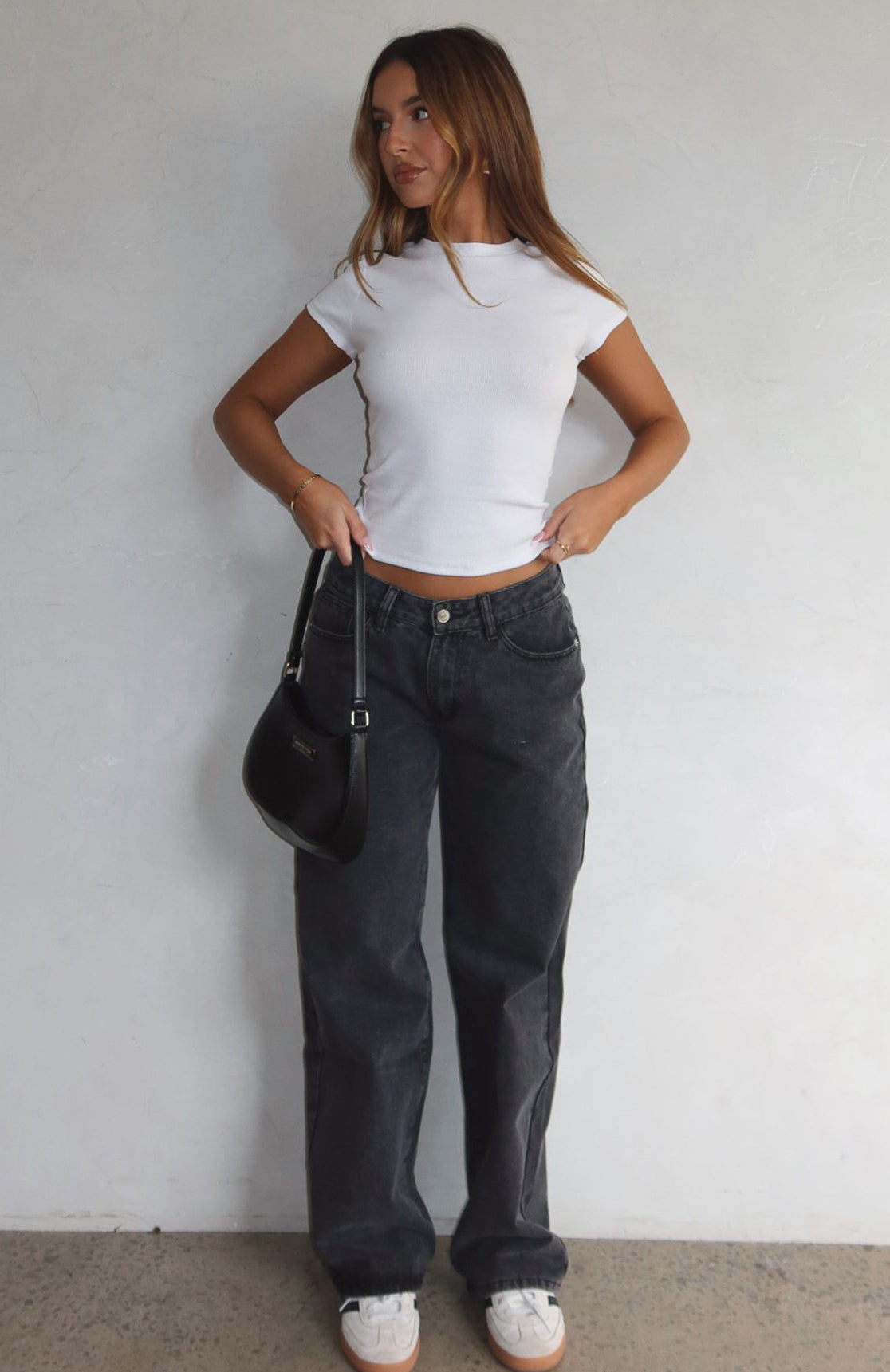 White Fox Bring The Style Low Rise Wide Leg Jeans Black Acid Wash