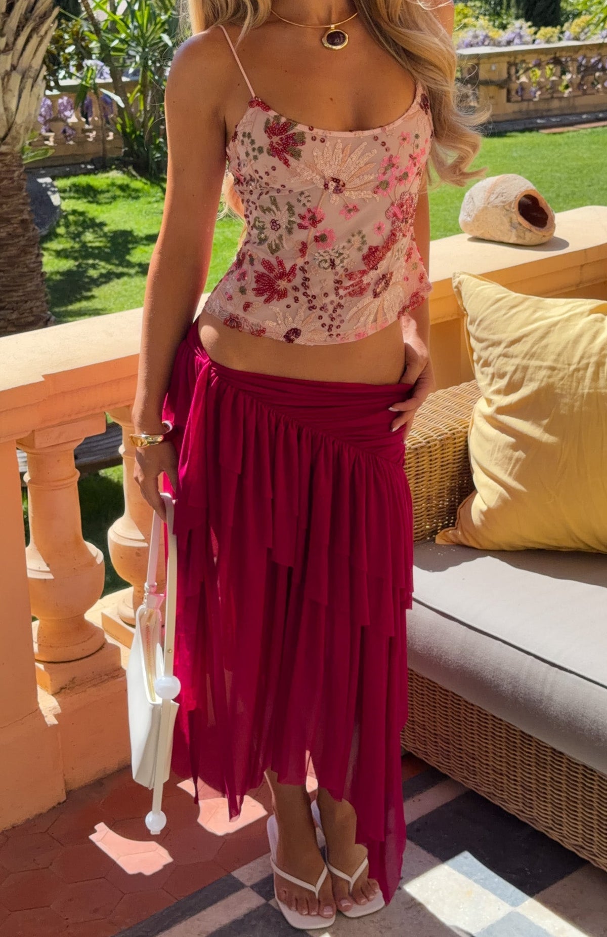White Fox Cascade Around Me Midi Skirt Dragonfruit