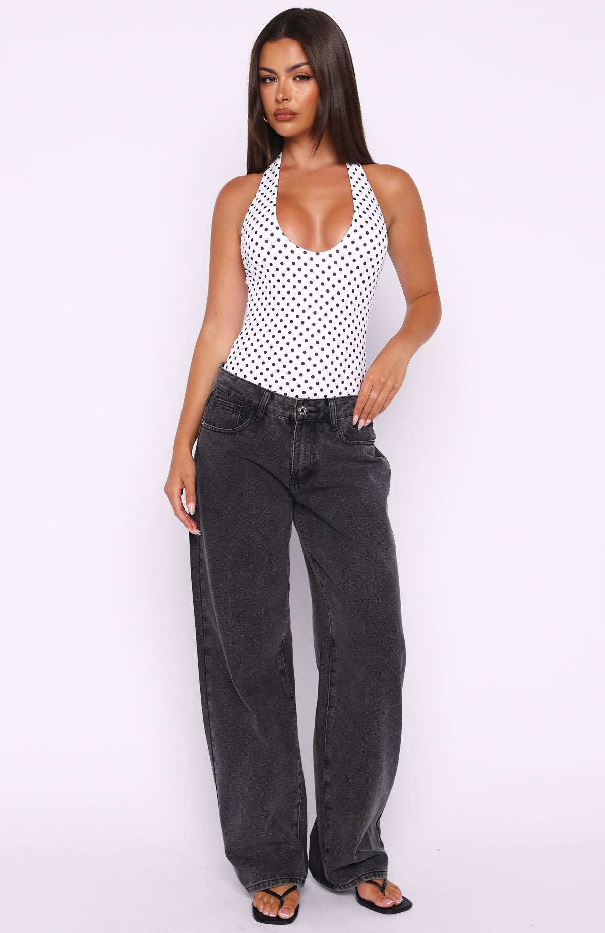 White Fox Want To Be Me Halter Bodysuit Polka Dot