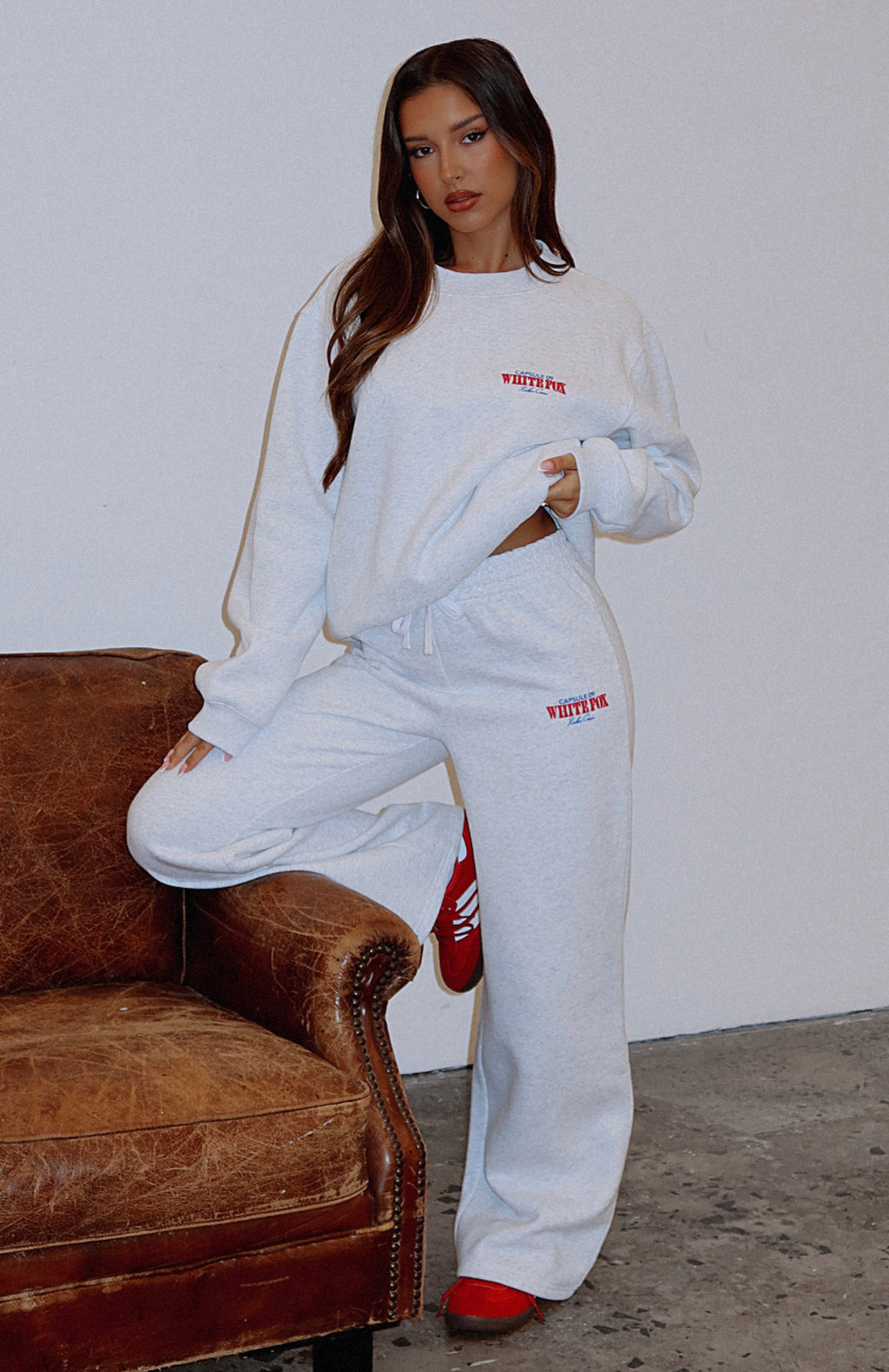 White Fox Capsule 9 Rodeo Crew Wide Leg Sweatpants Grey Marle