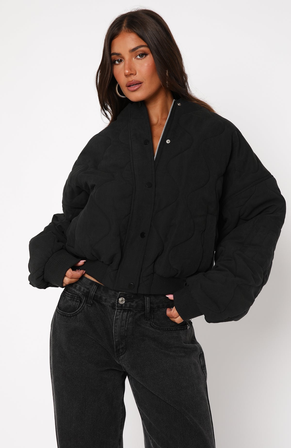 White Fox Soft Love Bomber Jacket Black