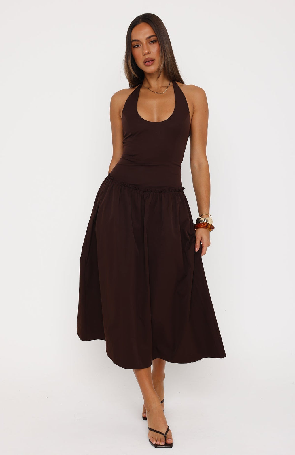 White Fox Hot Honey Haze Midi Dress Chocolate