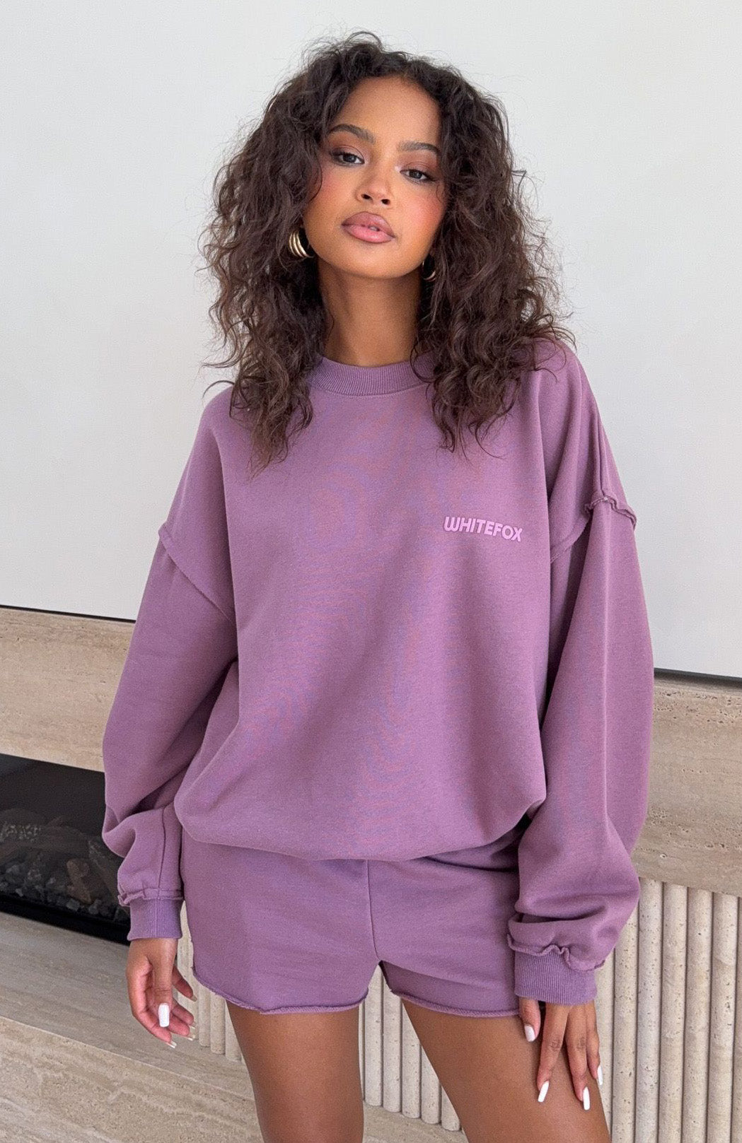 White Fox On My Own Terms Oversized Drop Shoulder Sweater Dusty Plum