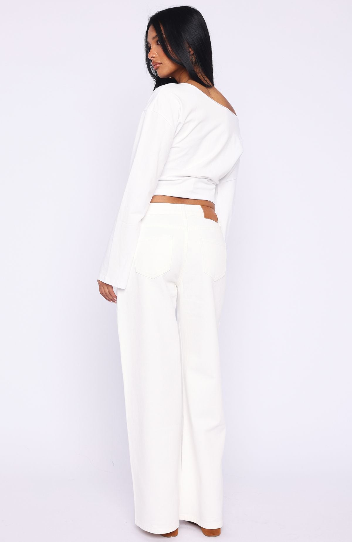 White Fox Kalaya Mid Rise Wide Leg Jeans Off White