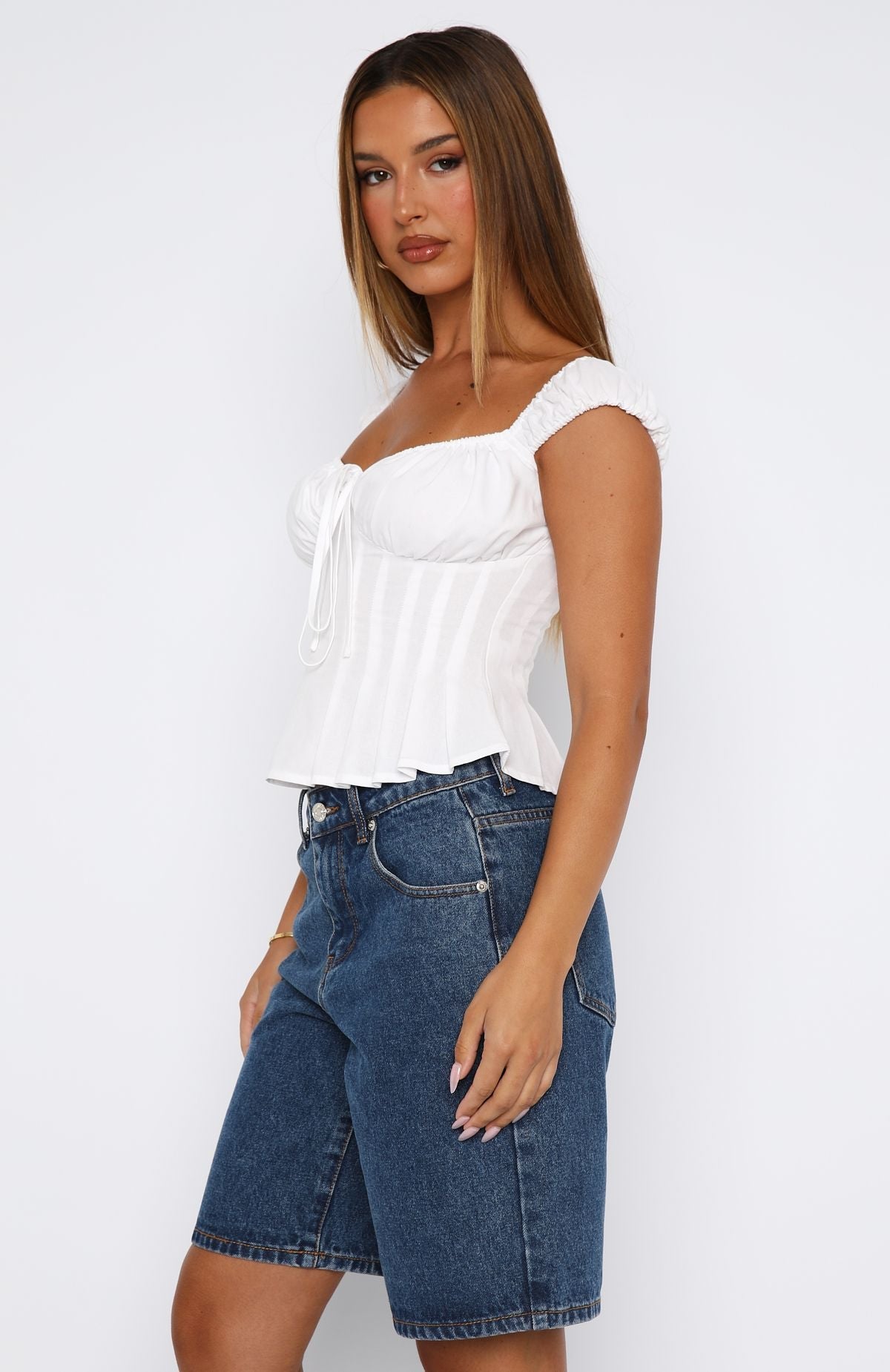 White Fox Cut You Off Poplin Top White