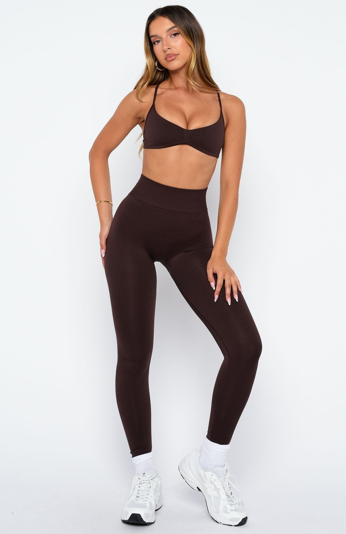 White Fox Rush Seamless Sports Bra Dark Chocolate