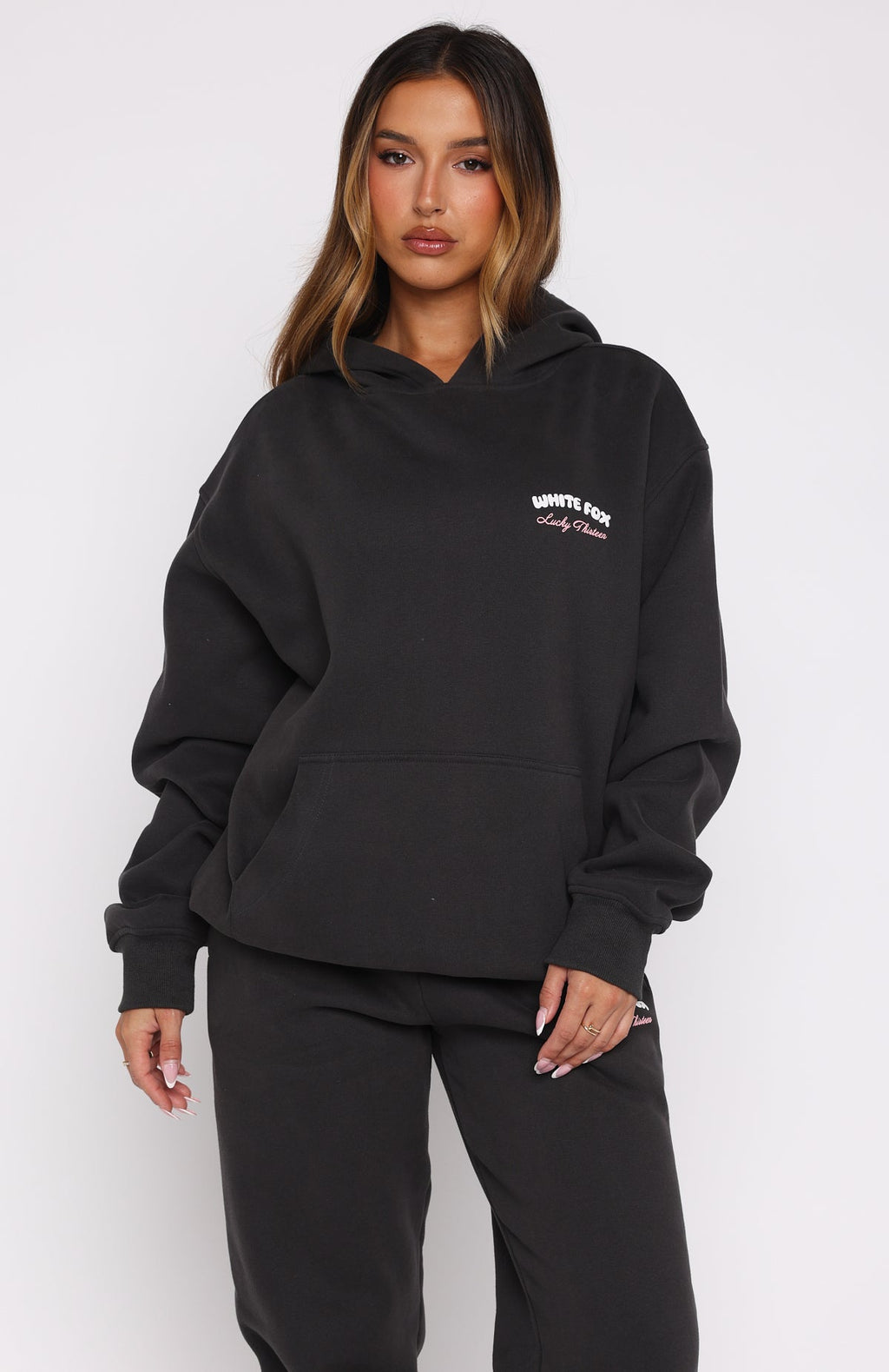 White Fox Lucky Thirteen Cheyenne Oversized Hoodie Charcoal