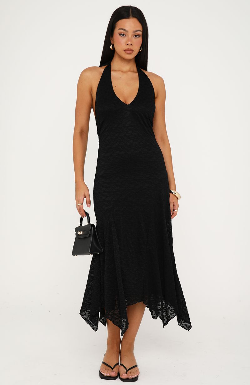 White Fox Crazy Little Thing Halter Midi Dress Black