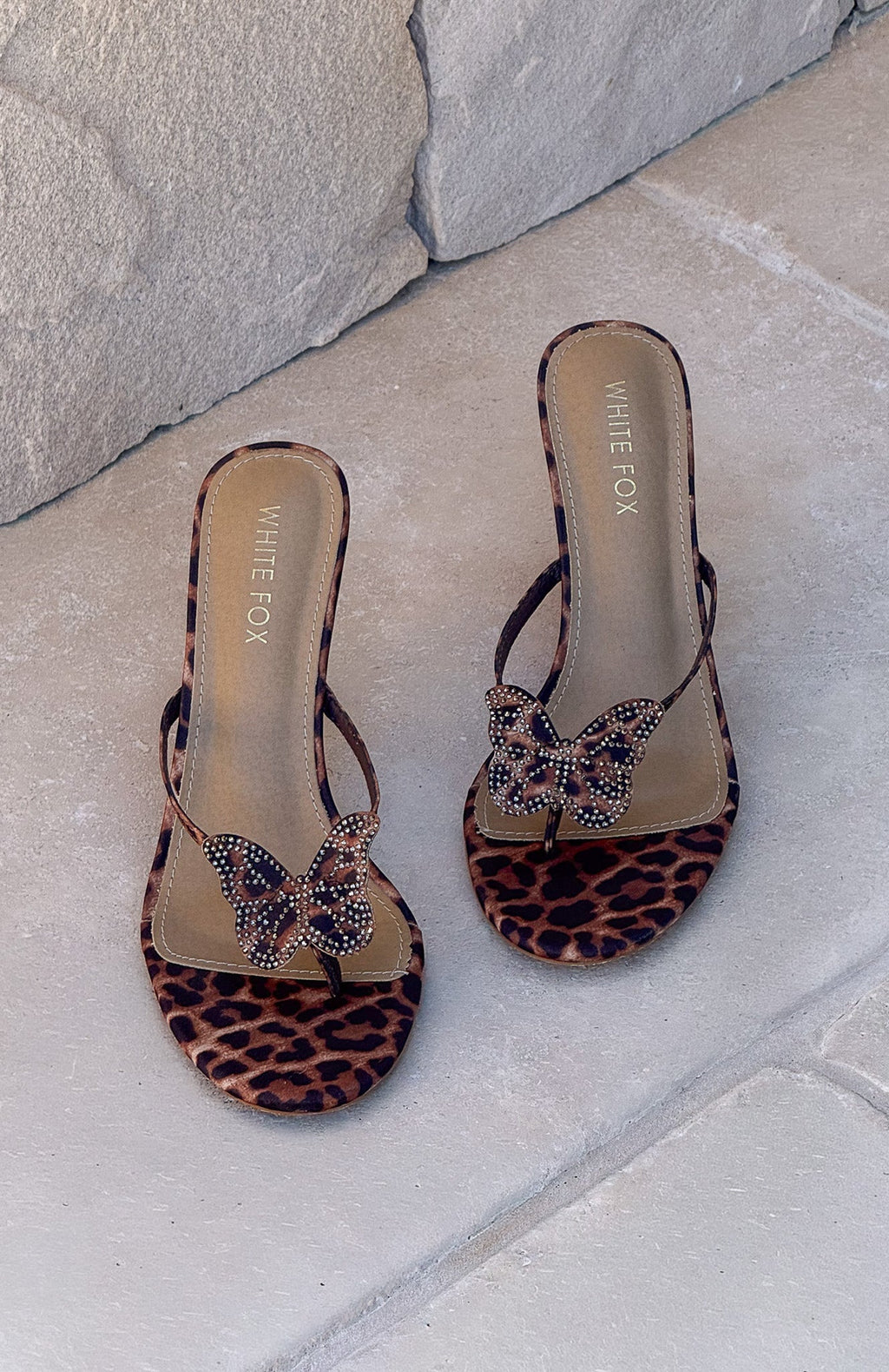 White Fox Landry Embellished Thong Mules Leopard