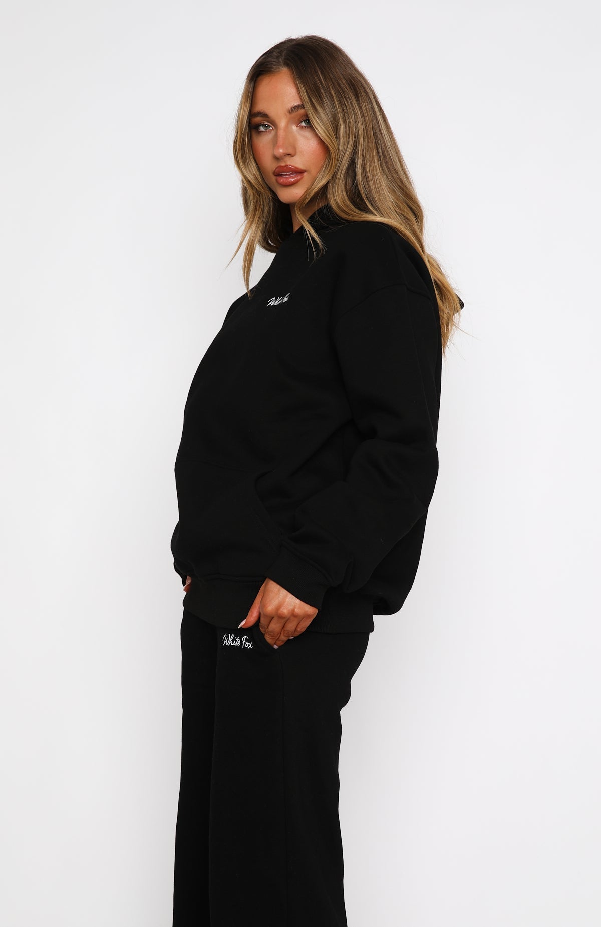 White Fox Match Your Words Oversized Hoodie Black