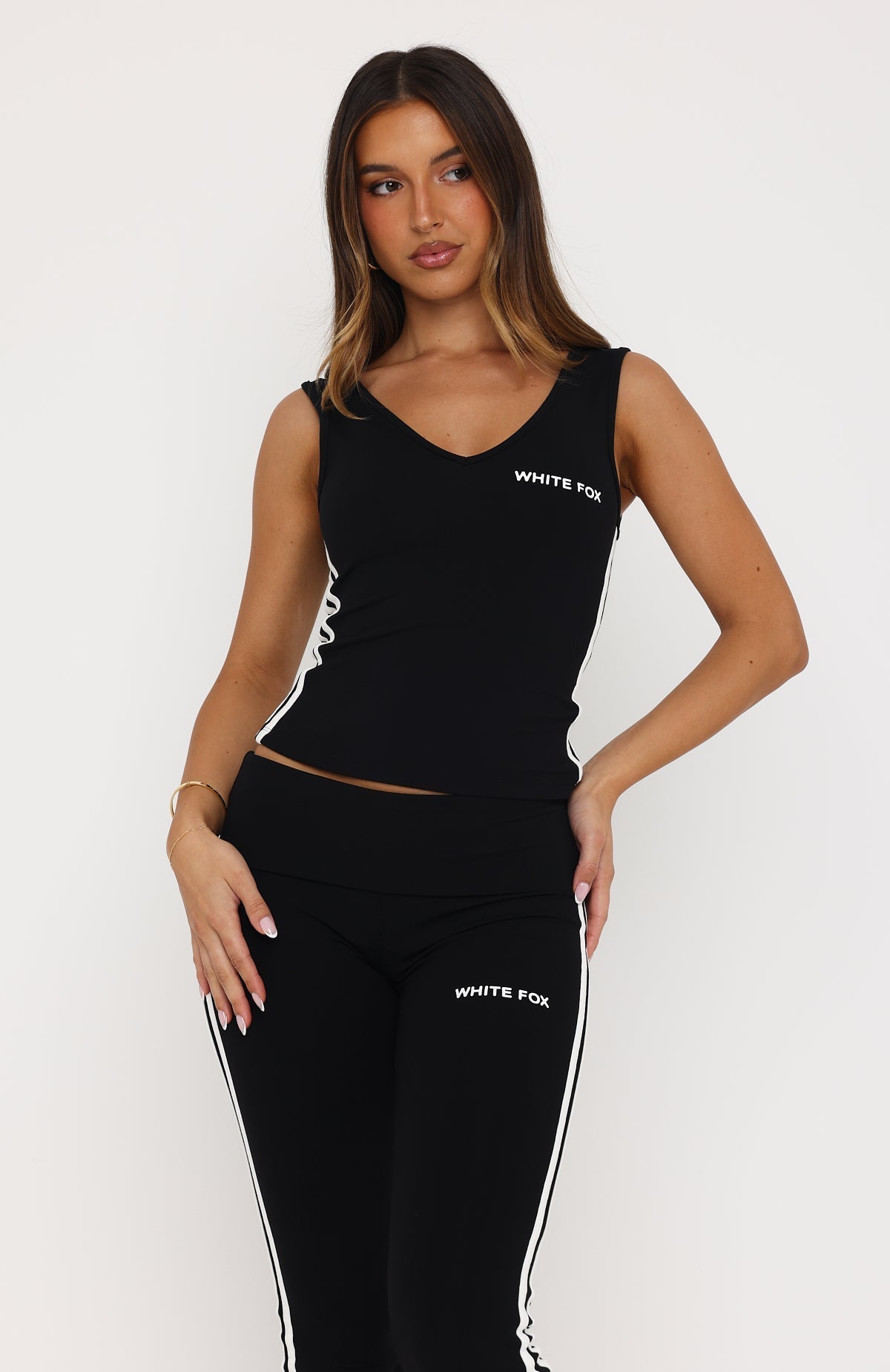 White Fox Sweet Enough V Neck Top Black