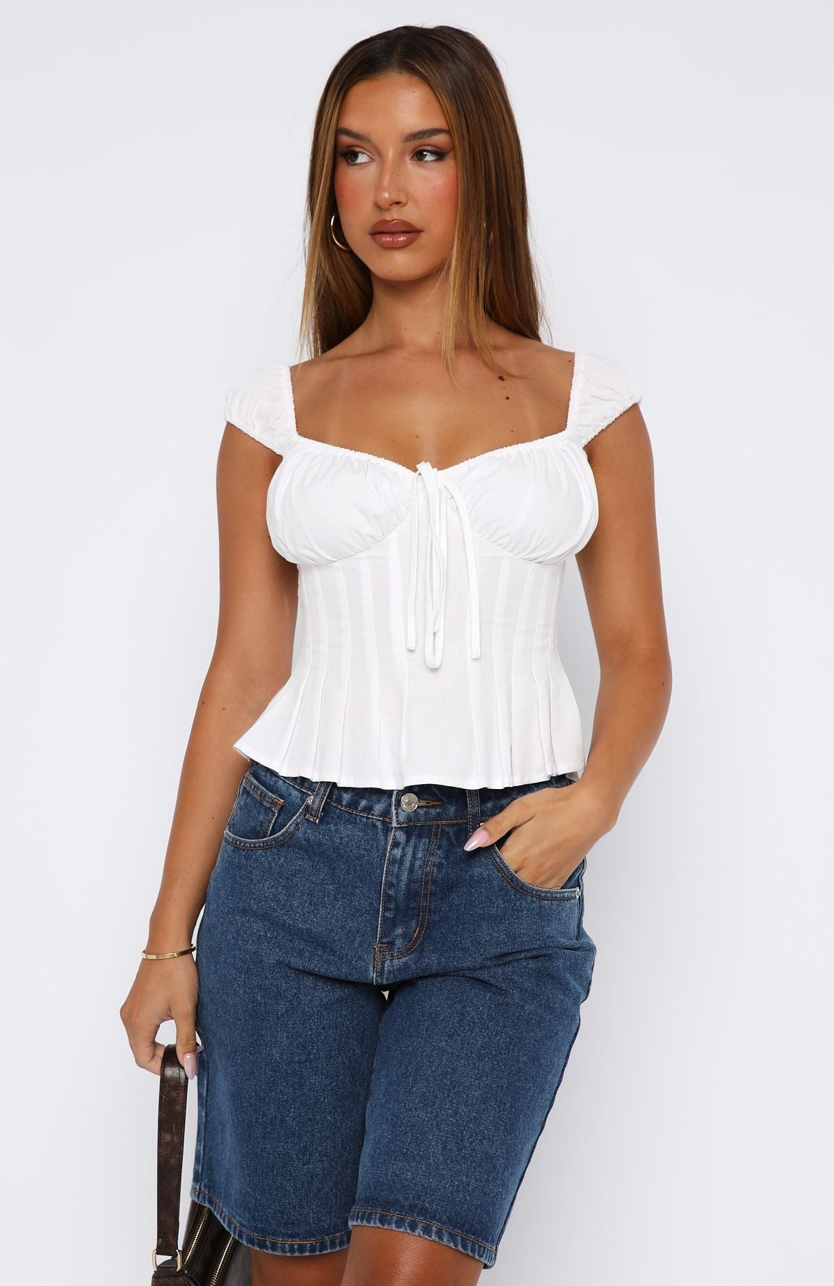White Fox Cut You Off Poplin Top White