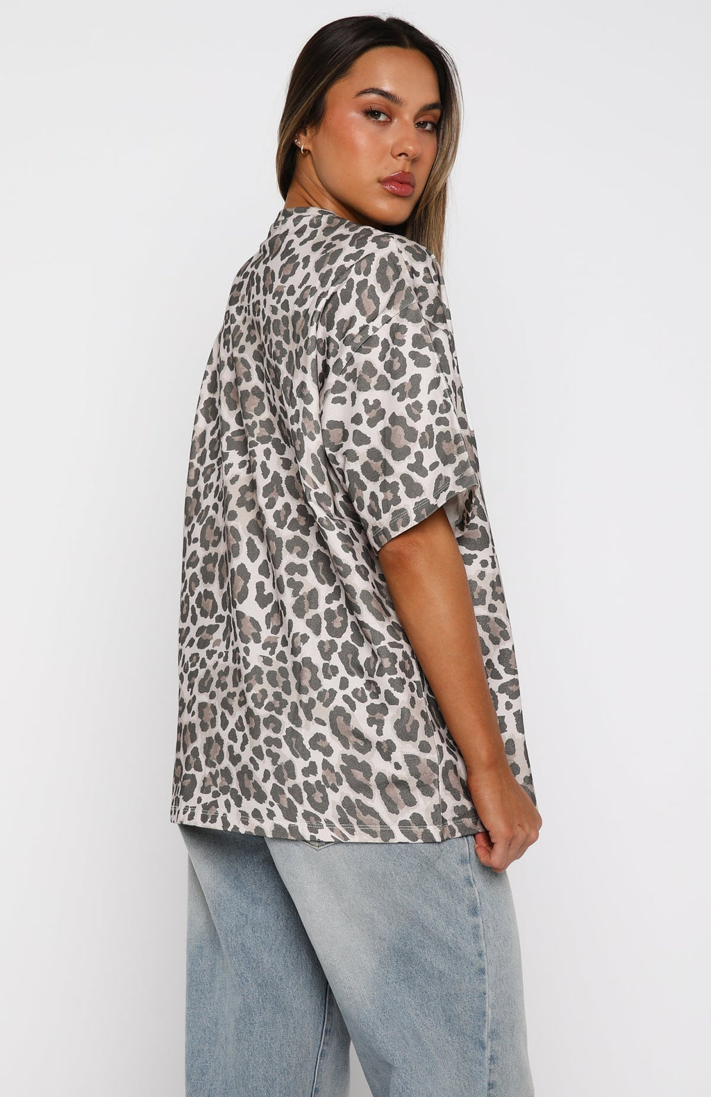 White Fox Offstage Printed Oversized Tee Leopard