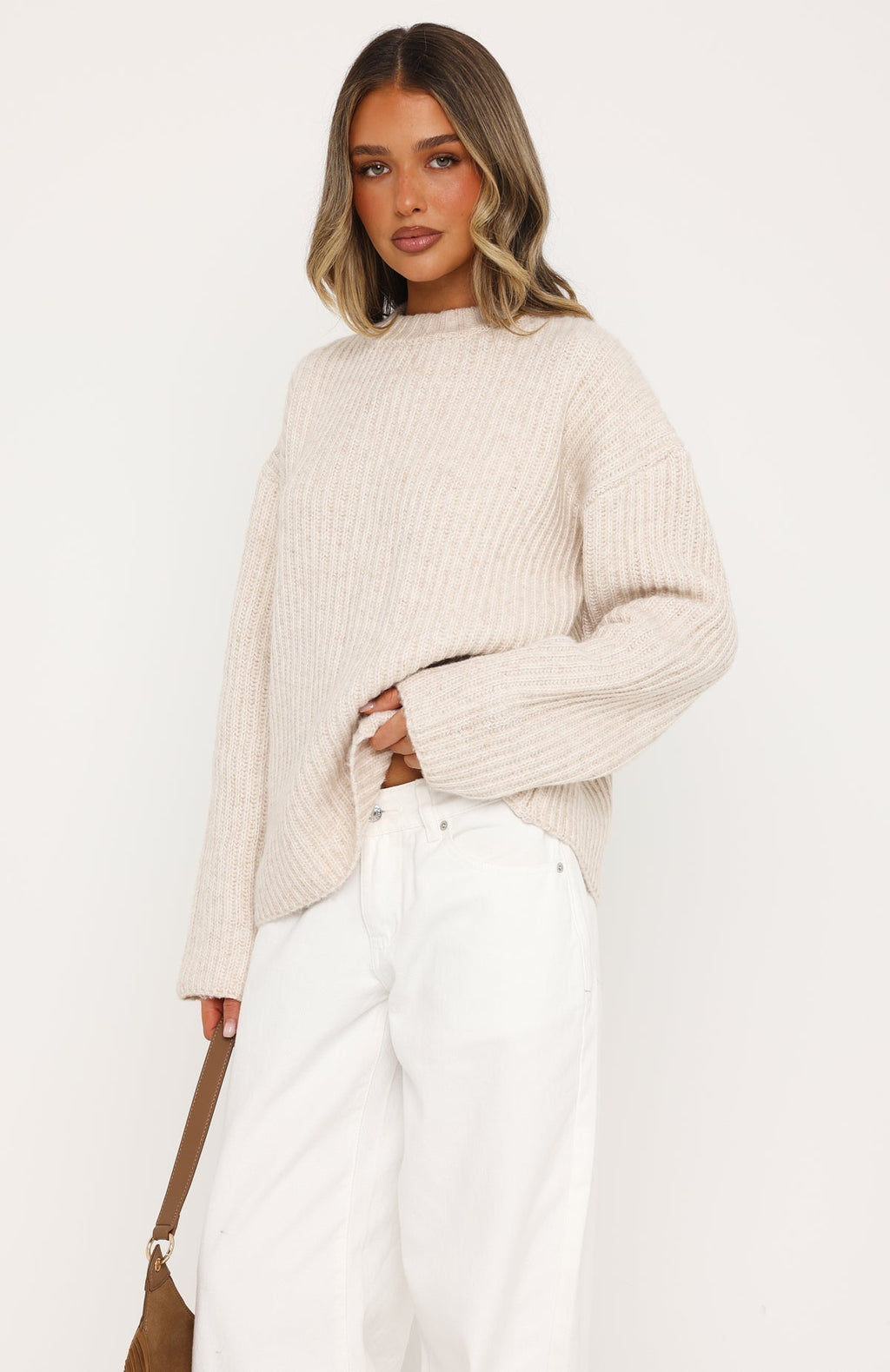 White Fox Lavinia Knit Sweater Oat Marle