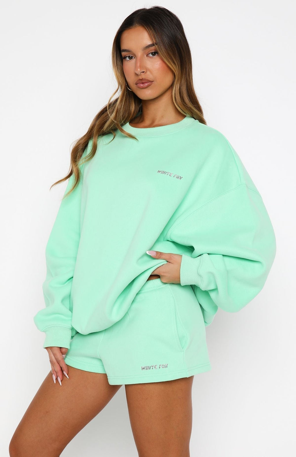 White Fox Test Drive Oversized Sweater Mint