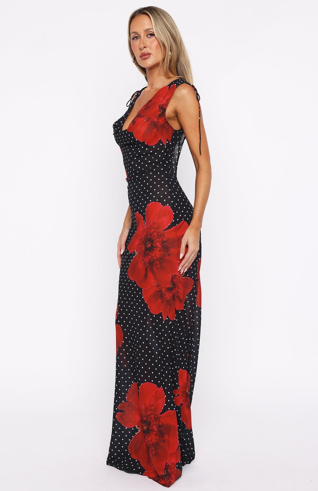 White Fox That's Amore Maxi Dress Black Scarlet Bloom