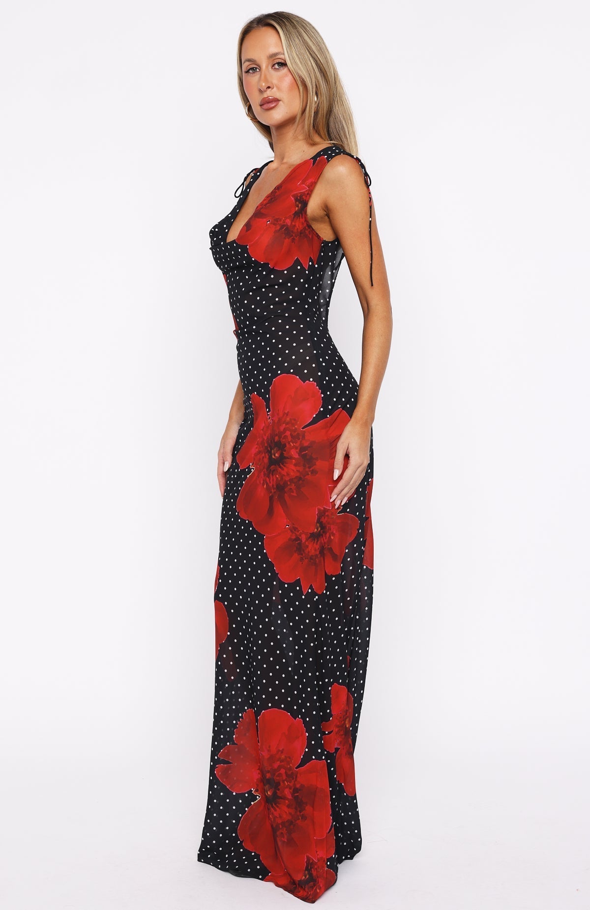 White Fox That's Amore Maxi Dress Black Scarlet Bloom