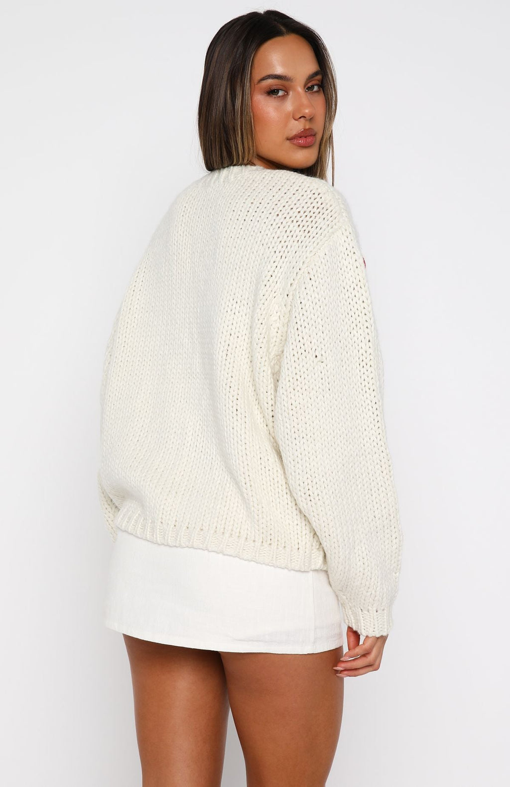 White Fox Candy Cane Crush Knit Sweater Cream