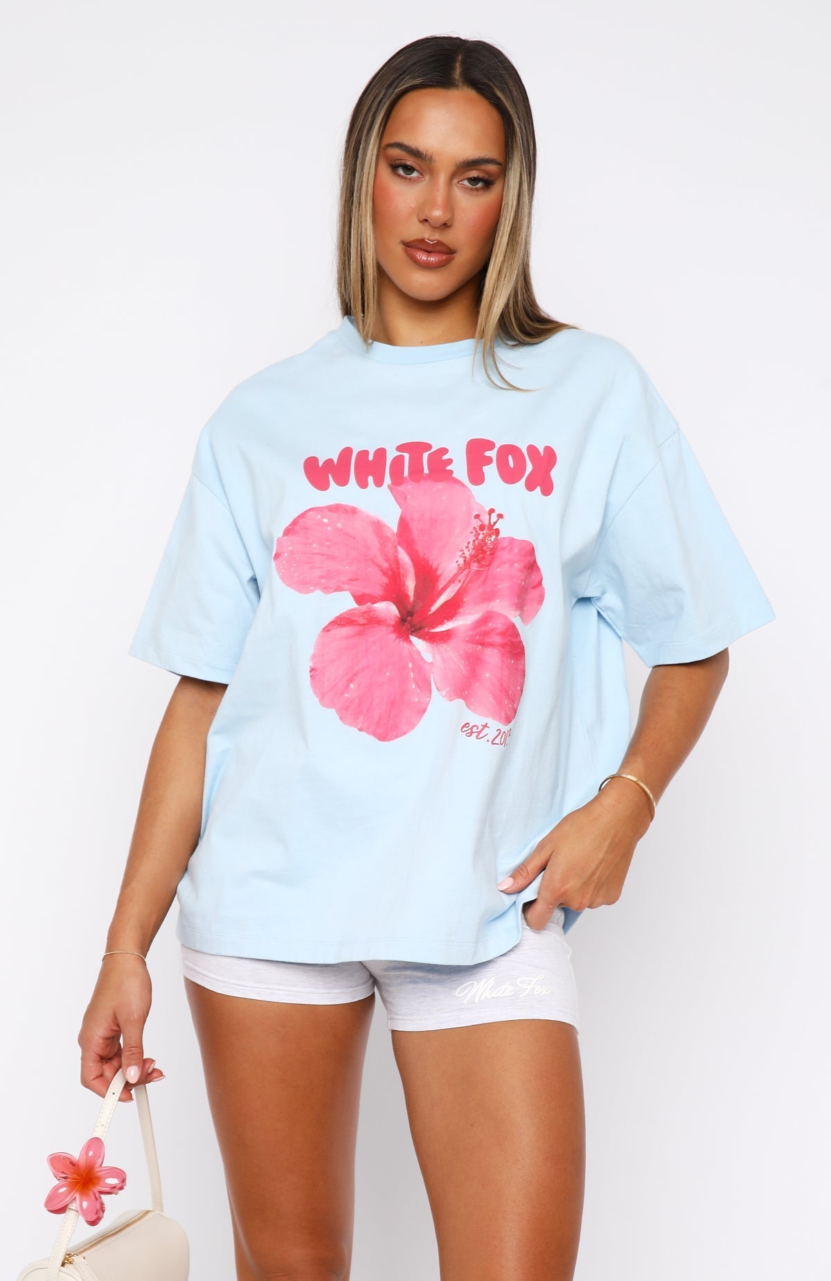 White Fox With Love & Romance Oversized Tee Baby Blue