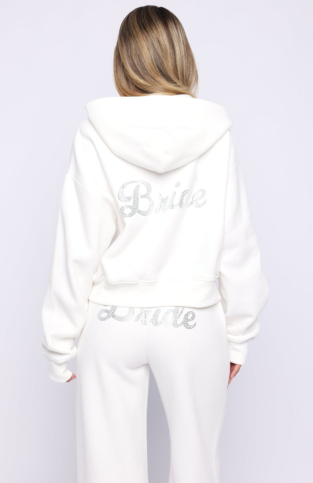 White Fox The Bride Boxy Zip Front Hoodie White