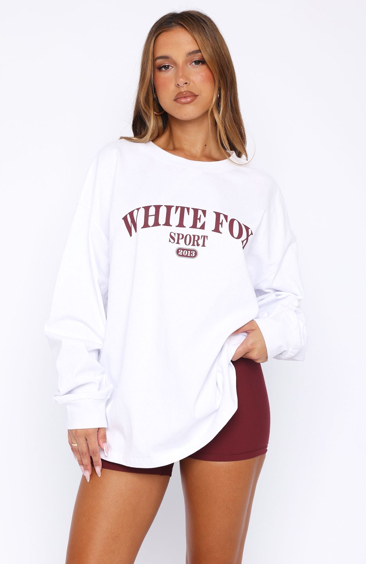 White Fox Stand With You Long Sleeve Oversized Tee White