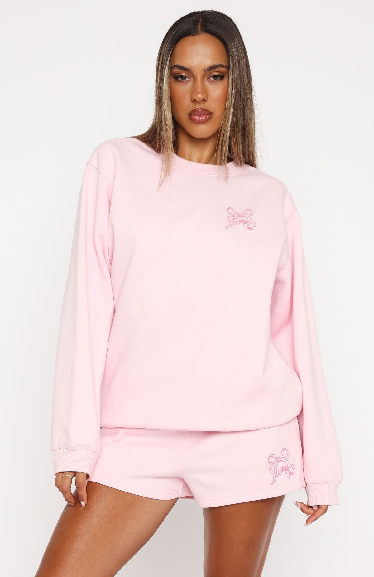 White Fox Love You Forever Oversized Sweater Pink