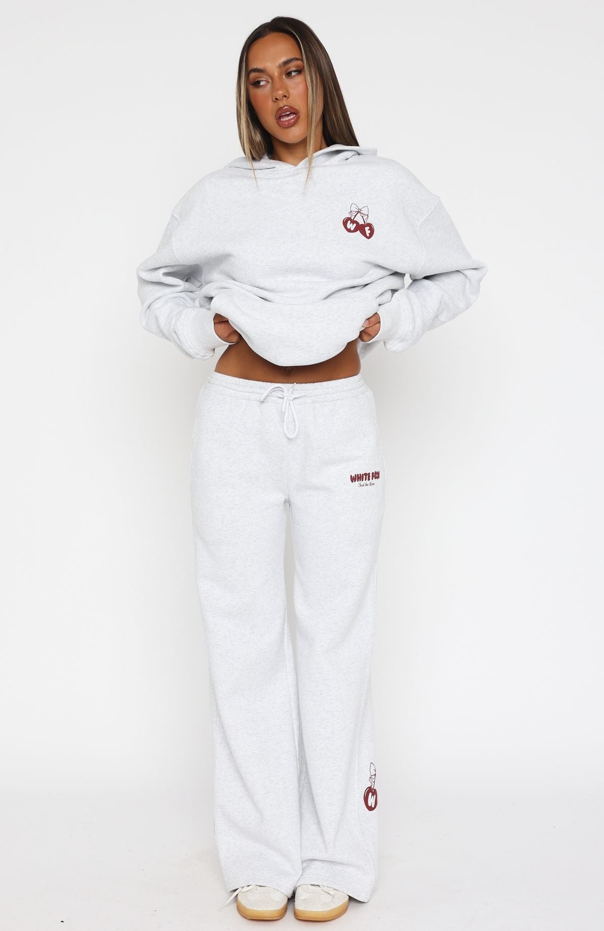 White Fox Feel The Love Wide Leg Sweatpants Grey Marle