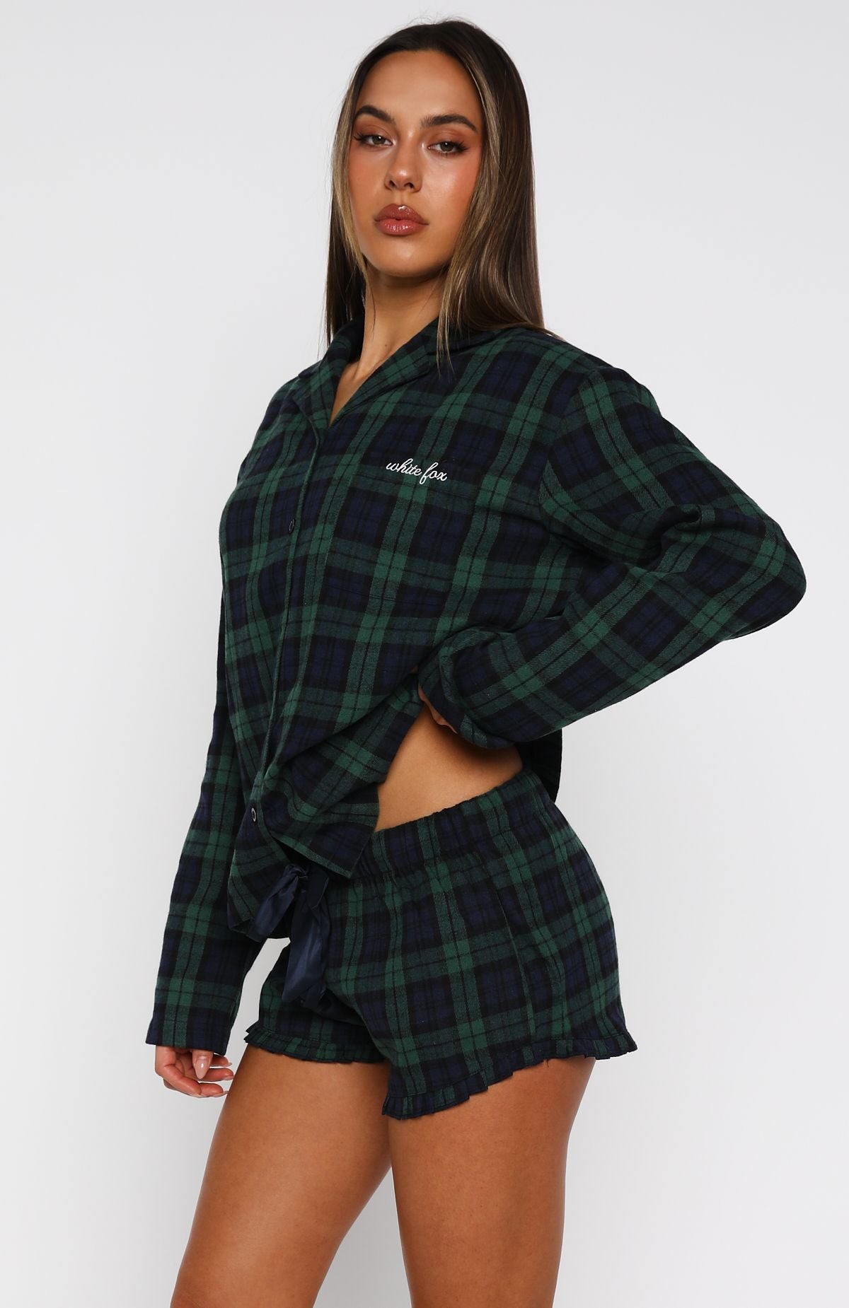 White Fox That Time Of Year Long Sleeve Pyjama Top Green/Navy