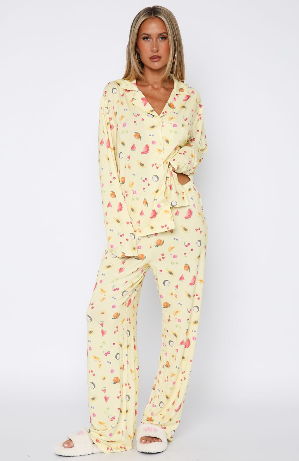White Fox Pillow Talk Printed Long Sleeve Pyjama Set Fruit Salad