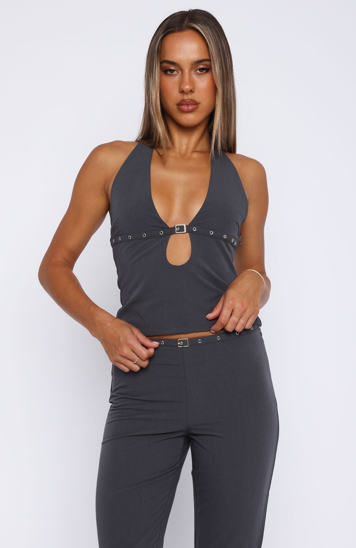 White Fox Firestorm Halter Top Charcoal