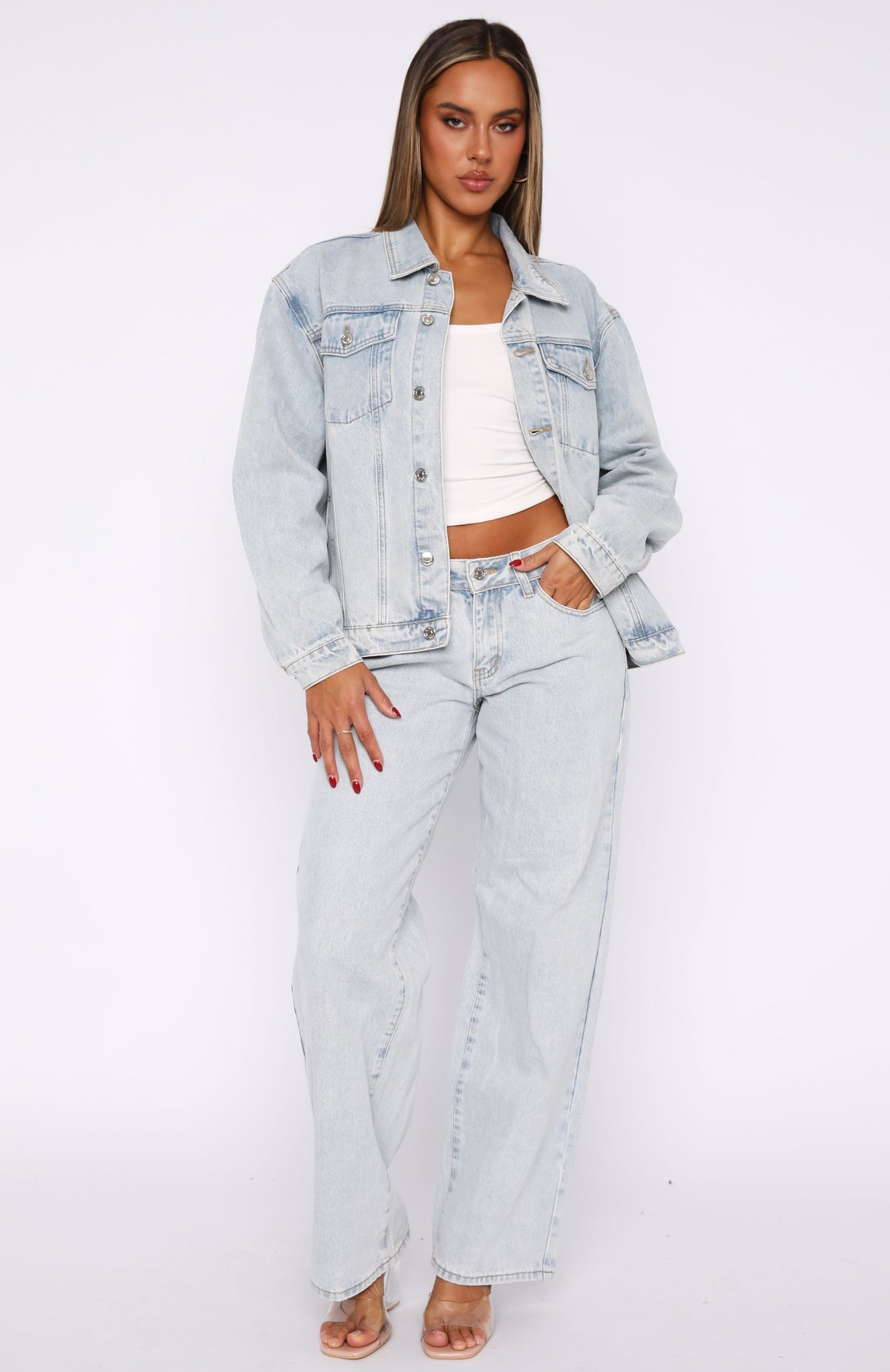White Fox Bring The Style Low Rise Wide Leg Jeans Glacier Blue Wash