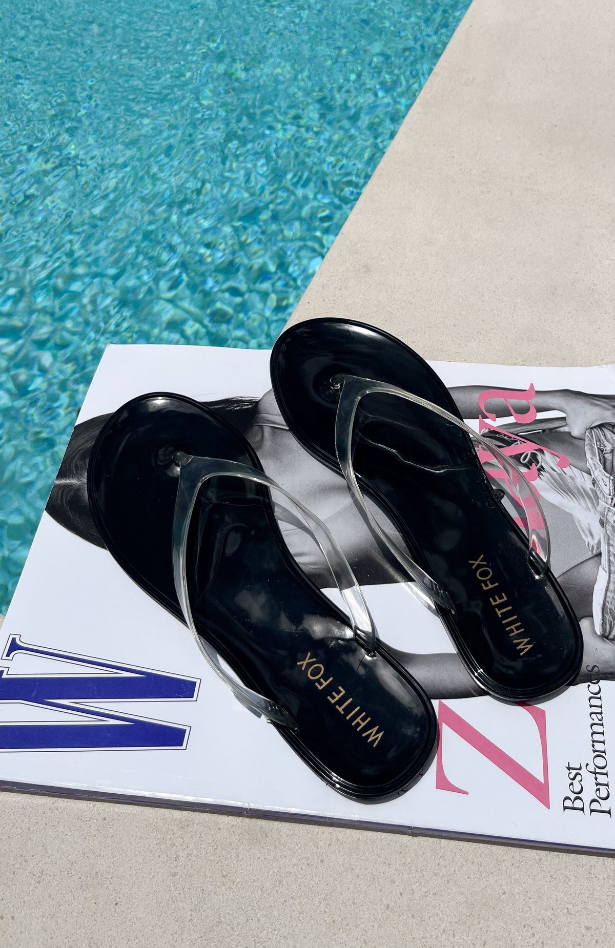 White Fox Dean Jelly Thong Sandals Black/Clear