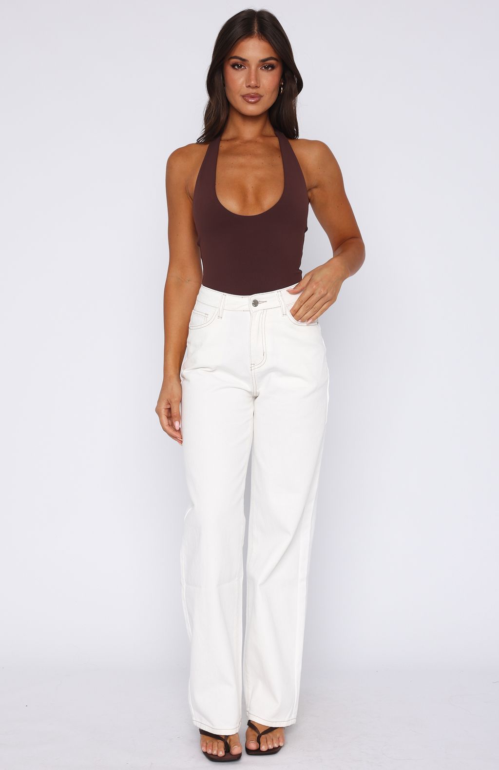 White Fox Bring The Style High Rise Wide Leg Jeans Off White