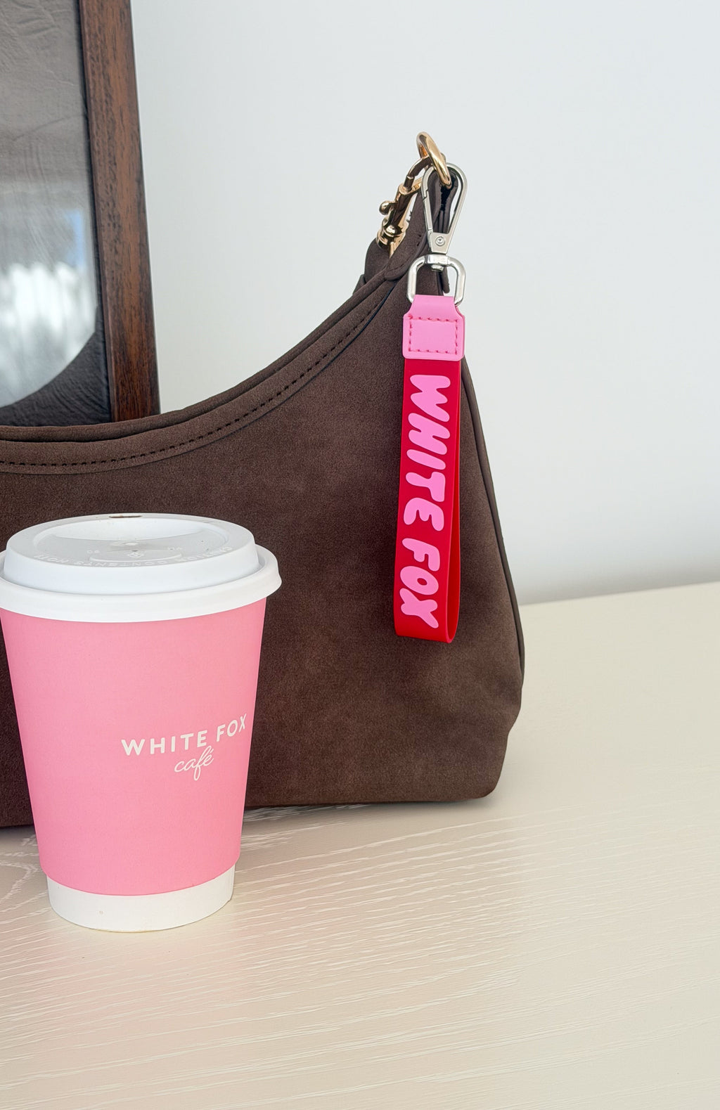White Fox Quick Check Keychain Red/Pink