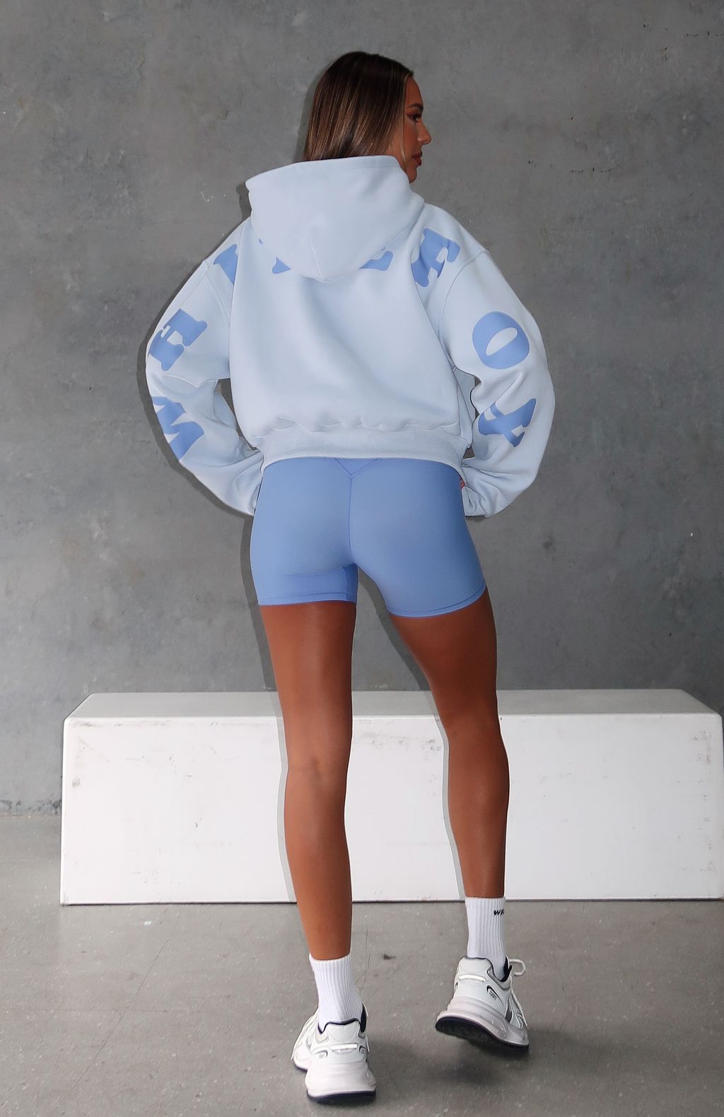 White Fox Serving Up Cropped Hoodie Baby Blue