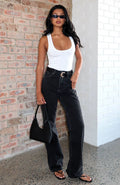 White Fox Alyssa High Rise Straight Leg Jeans Black Acid